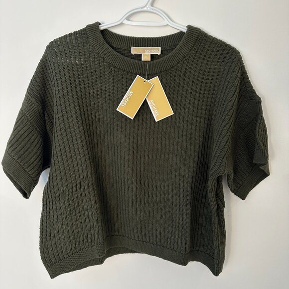 NWT Michael Kors Women's Kaki Short Sleeve Crew Neck Knit Top - m - Picture 1 of 8